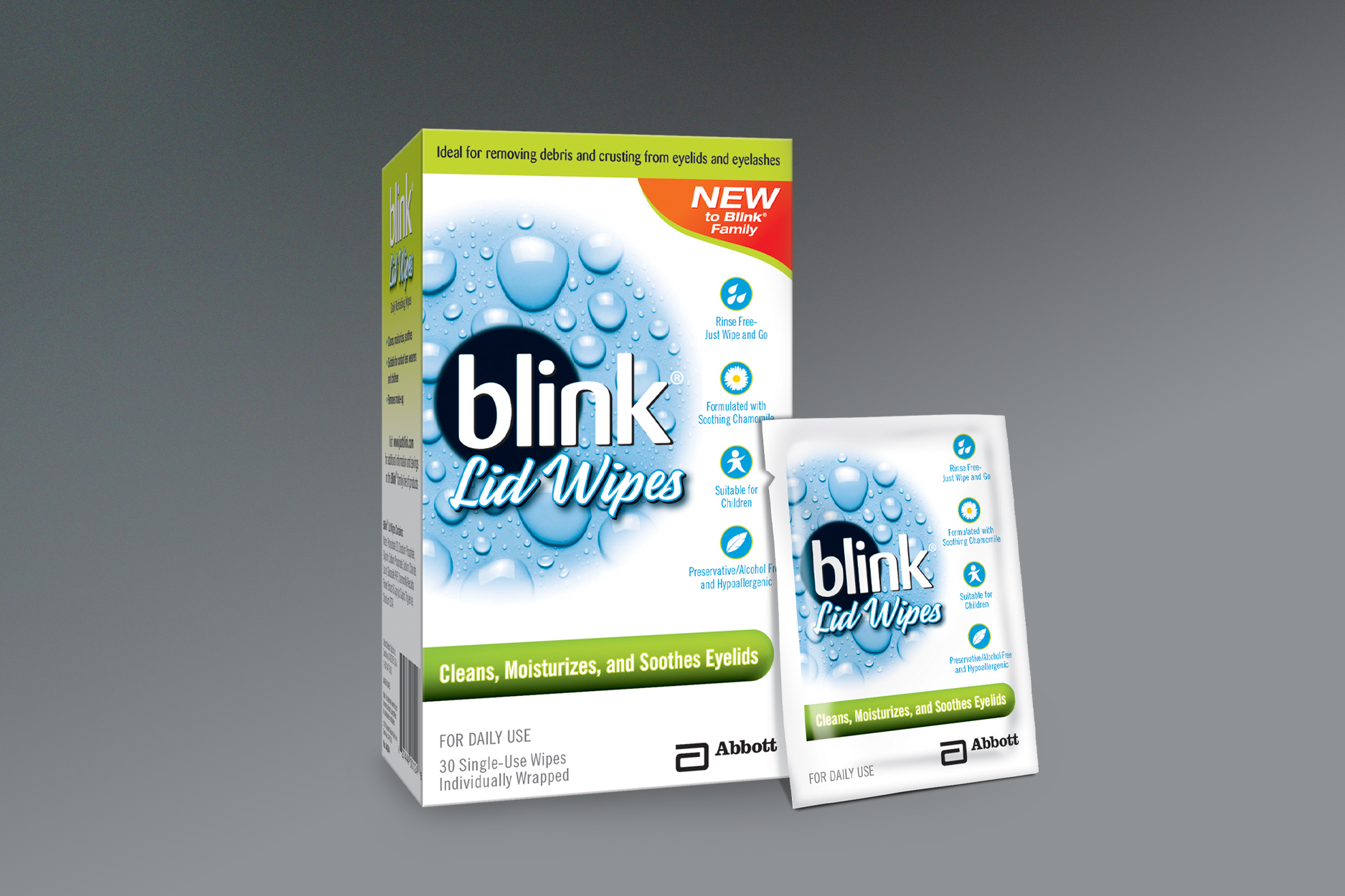 packaging design abbott blink lid wipes