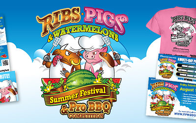 “Ribs, Pigs and Watermelons”, BBQ event logo